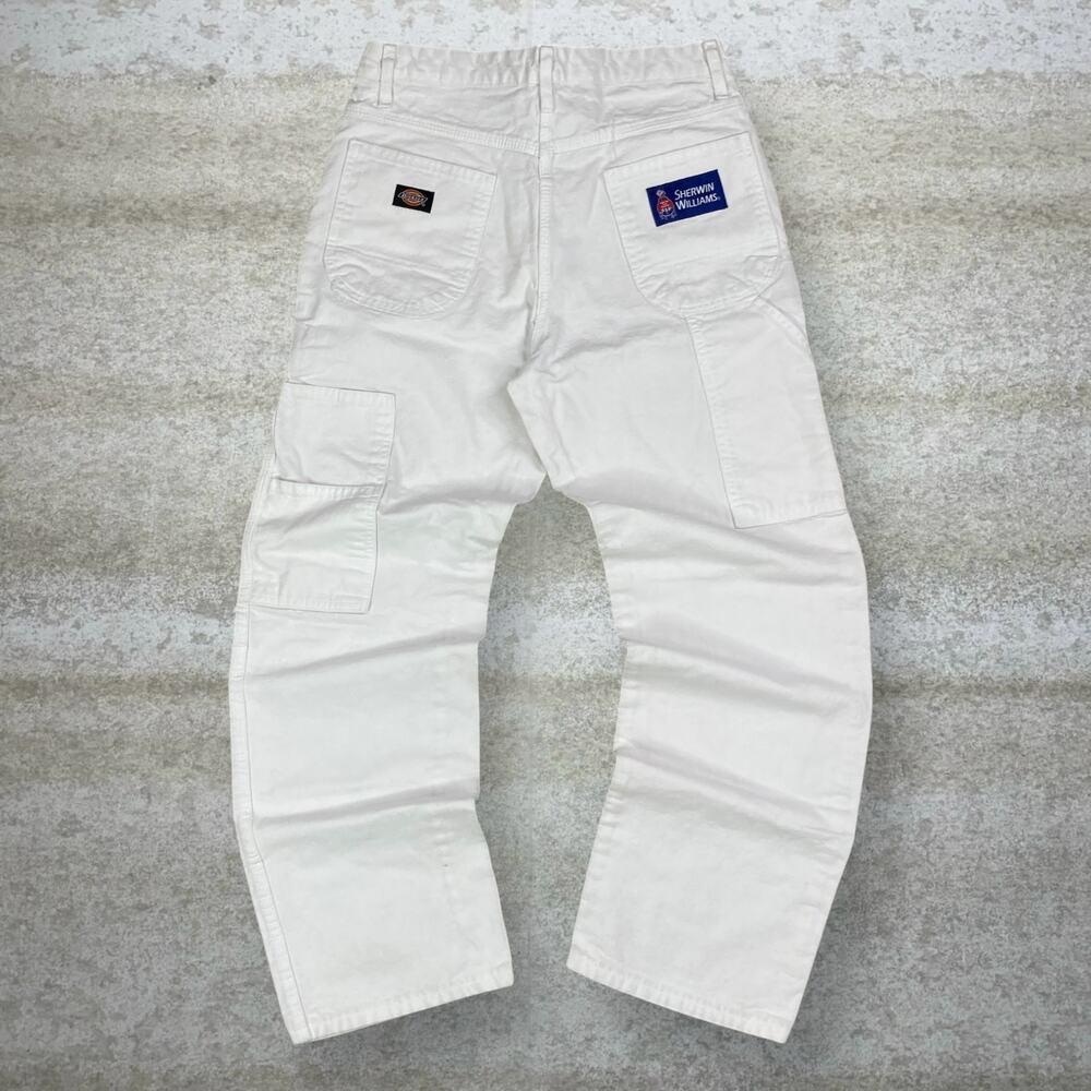 Vintage 90s Dickies Carpenter Pants 38x30 Baggy Wide Leg White Canvas Dungarees
